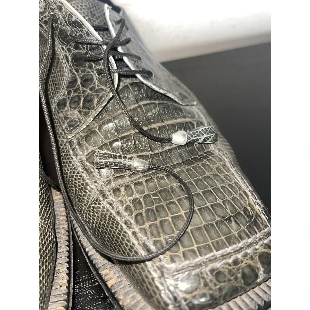 David Eden Lizard Alligator Green Oxford Square Toe Dress Shoes Men's Size 8.5